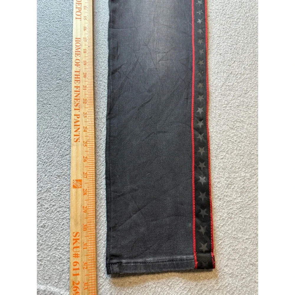 Forever 21 Jeans Mens 34x33 Black Denim Red Star Stripes Button Fly Pants
